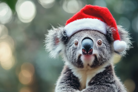 A cute koala wearing a santa hat celebrates the joy of the holiday season in styleの素材