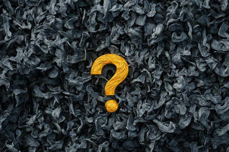 A dense cluster of metallic question marks with a striking golden center symbolizing curiosityの素材