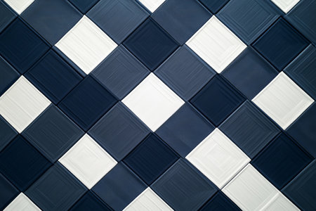 High quality navy blue and white gingham pattern with textured fabric appearanceの素材