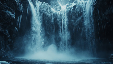 Stunning close up of icelandic waterfalls captured in long exposure photography masterpieceの素材