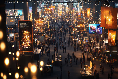 Vibrant trade exhibition a captivating scene of attendees engaging in a bustling venueの素材