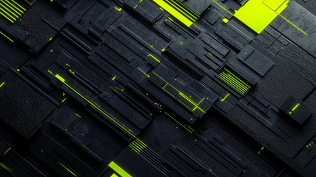 Futuristic abstract design with geometric shapes and neon green accents in dark cyberpunk styleの素材