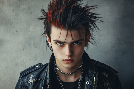 Portrait of a stylish young punk student embracing modern subculture and artistic expressionの素材