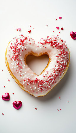 Heart shaped iced donut perfect for valentine's day celebrations and sweet treatsの素材