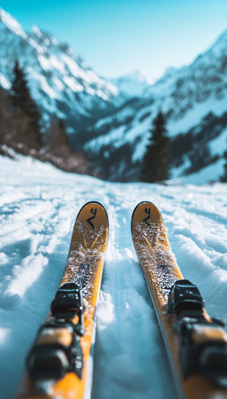 Cross country skiing amidst majestic snow capped mountains a celebration of active recreationの写真素材