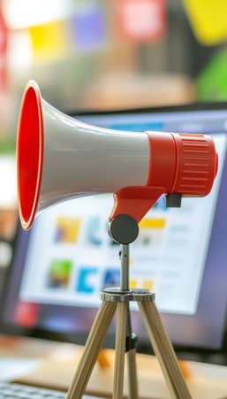 Digital marketing strategy promoting products and services through online channels and social mediaの写真素材