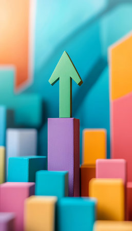 Vibrant graph illustration featuring a green arrow indicating positive growth and progressの写真素材