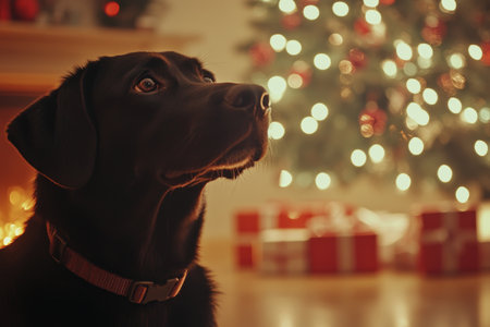 Stressed dog struggles on Christmas day amidst fireworks noise a look at pet anxietyの写真素材