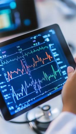 Doctor examining ekg results on digital tablet in hospital advancements in healthcare technology