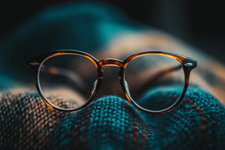 Chic eyeglasses on display modern frames showcased elegantly in an optics store for stylish looks.の写真素材