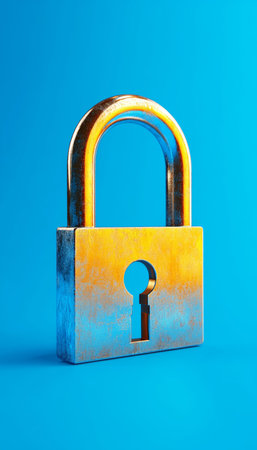 Photo realistic confidentiality symbol with text space on blue background for data protection