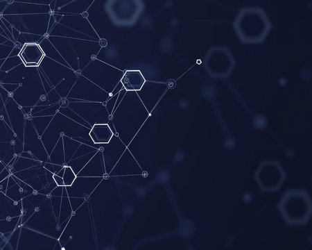 Abstract blue technology background with digital lines and hexagons for web design and data flow
