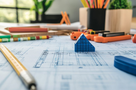 Blueprint style stock photo for architecture, engineering, and construction design concepts