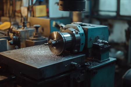 Metalworking process on lathe grinder captivating sparks and precision craftsmanshipの写真素材