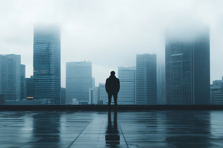 Isolated individual in a high tech city settingの写真素材