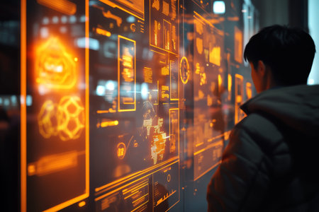 Interactive display of futuristic ai technology showcasing data flow and innovation in learning