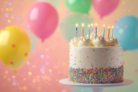 Beautiful birthday cake adorned with vibrant balloons for a memorable celebration event