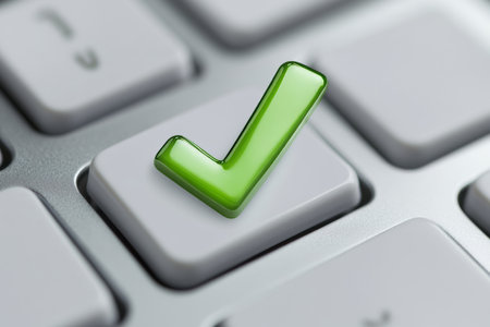 Digital form checkbox with green checkmark signifying completion and positive responseの写真素材