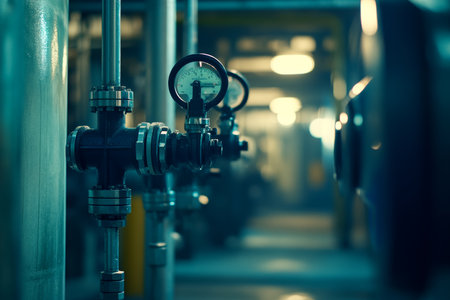 Industrial water sprinkler system pressure control and valve management for high pressure supplyの写真素材