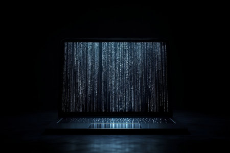 Empowering technology a dark screen with complex code and space for creativity behind itの写真素材