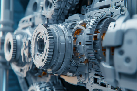 Intricate gears and cogs in automotive control system showcasing vehicle performance precision