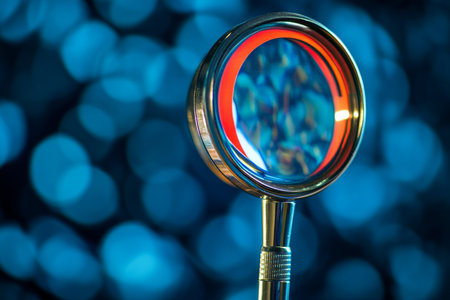 Magnifying glass icon symbolizing innovation, leadership, and targeting customer development goalsの写真素材