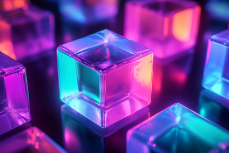 Illuminated cubes symbolizing innovation and creativity in modern design conceptsの写真素材