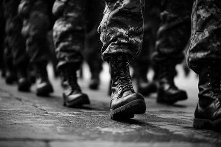 Marching soldiers in uniform a symbol of discipline, courage, and devotion to their oath