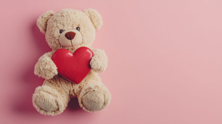 Cute teddy bear with heart gift box on pink background for valentine's day banner design