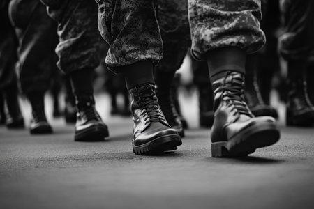 Marching soldiers in uniform a symbol of discipline, courage, and commitment to dutyの写真素材