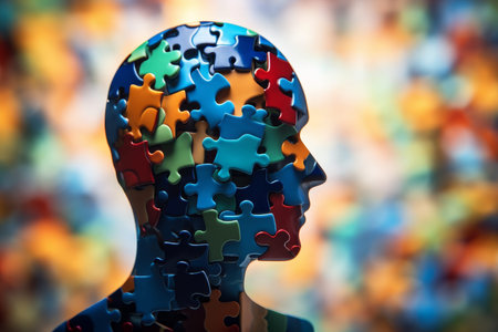 Vibrant puzzle pieces creating a human face set against a softly blurred background