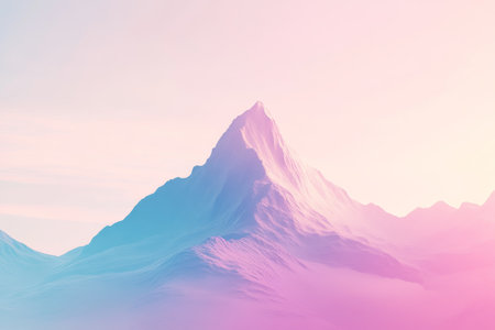 Majestic mountain peak against a stunning gradient sky in minimalist generative art styleの写真素材
