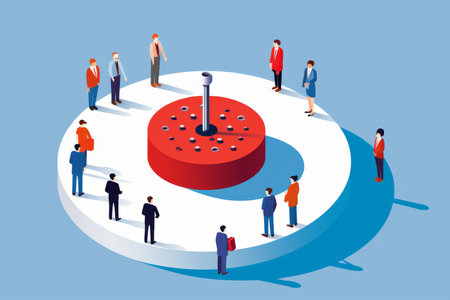 People collaborating around a magnet exploring the power of attraction and unityの写真素材