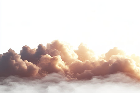 Fluffy abstract clouds in maroon, brown, and red mist with smoke on a pure white backgroundの写真素材