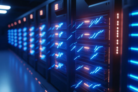Conceptual illustration of digital data storage featuring dynamic lightning bolt elementsの写真素材