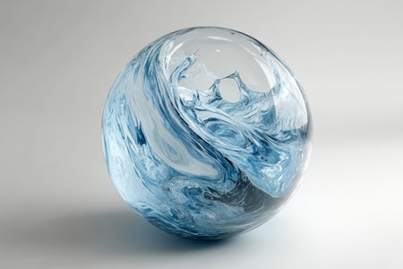 3d illustration of a water splash in a sphere shape, isolated on a white backgroundの写真素材