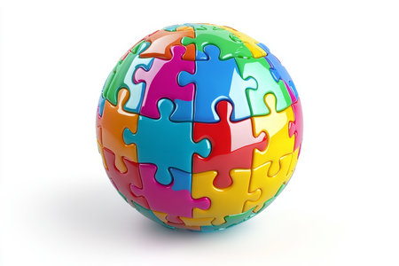 3d puzzle pieces creating a shielding sphere representing collaboration and teamwork spiritの写真素材