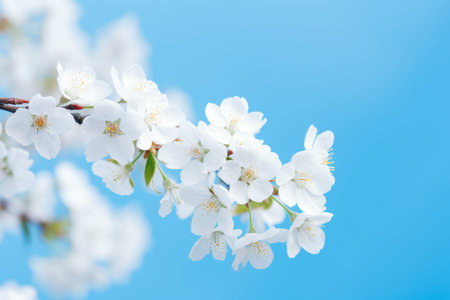 Delicate white flowers against a gentle blue backdrop creating a serene atmosphere