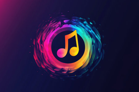 Vibrant music logo design featuring colorful elements for digital media and creative endeavorsの写真素材