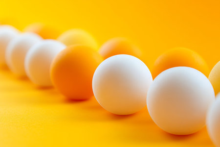 Abstract composition featuring vibrant orange and white spheres on a smooth, minimalist background
