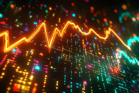 Dynamic neon financial stock market diagram illustrating economic concepts and finance trendsの写真素材