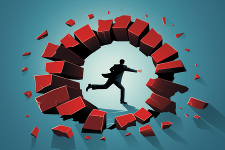 A man kicks a hole in the wall, symbolizing freedom, innovation, and breaking the rules.