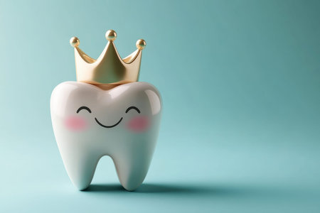 Celebrating dentist s day crowned tooth design on a blue background for dental care awareness