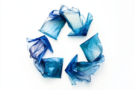 Sustainable practices recycle symbol crafted from recycled materials on a clean white background