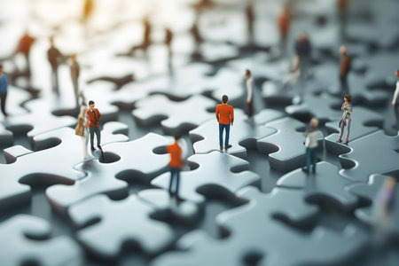 Business professionals engaged in problem solving and puzzle solving in 3d visualization conceptの写真素材