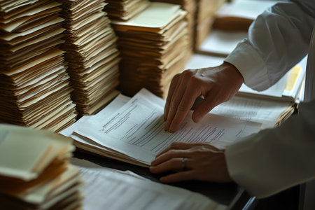 Lawyer analyzing business contracts and legal documents for joint financial investment accuracy