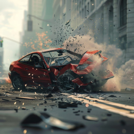 Dramatic car collision a close encounter on the road with significant impact and damage