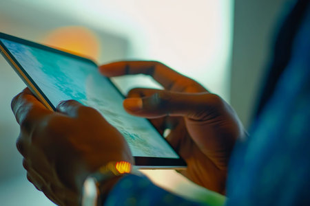 Close up of a businessman using an ipad in an office, representing digital marketing concepts