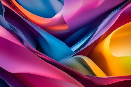 Colorful abstract background with curved, flowing, smooth shapes of paper, 3d illustration.の写真素材