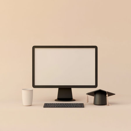 Minimalistic 3d computer rendering with graduation cap for online education concept banner